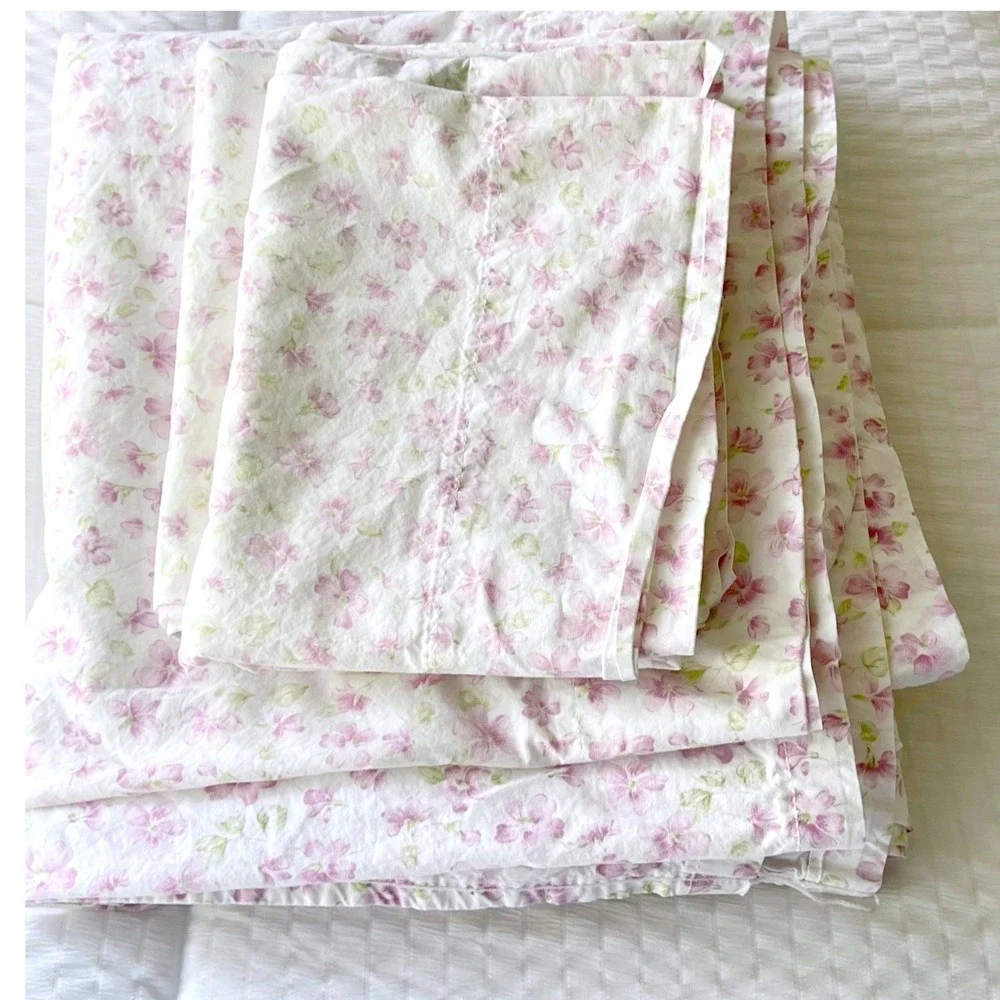 Vtg. Ralph Lauren King Sheet Set Lavender Purple Floral Calico 3-Piece USA Made